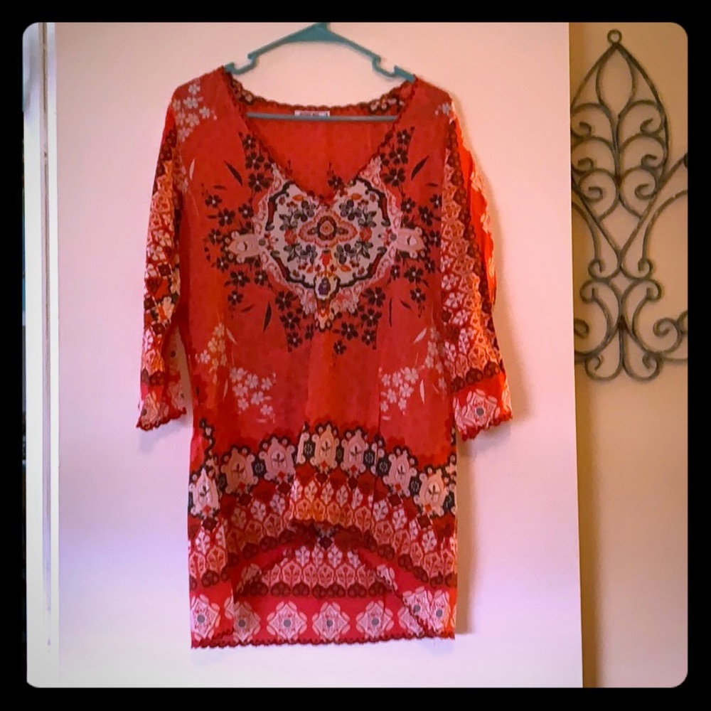 Johnny Was Red Top, Shirt Medium